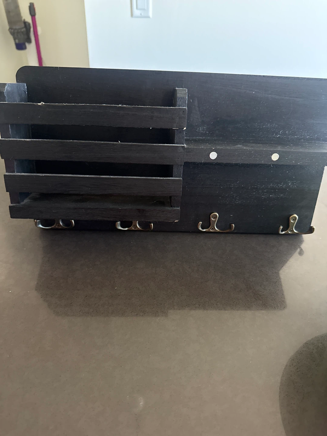 Black Wooden Mail Sorter and Key Holder