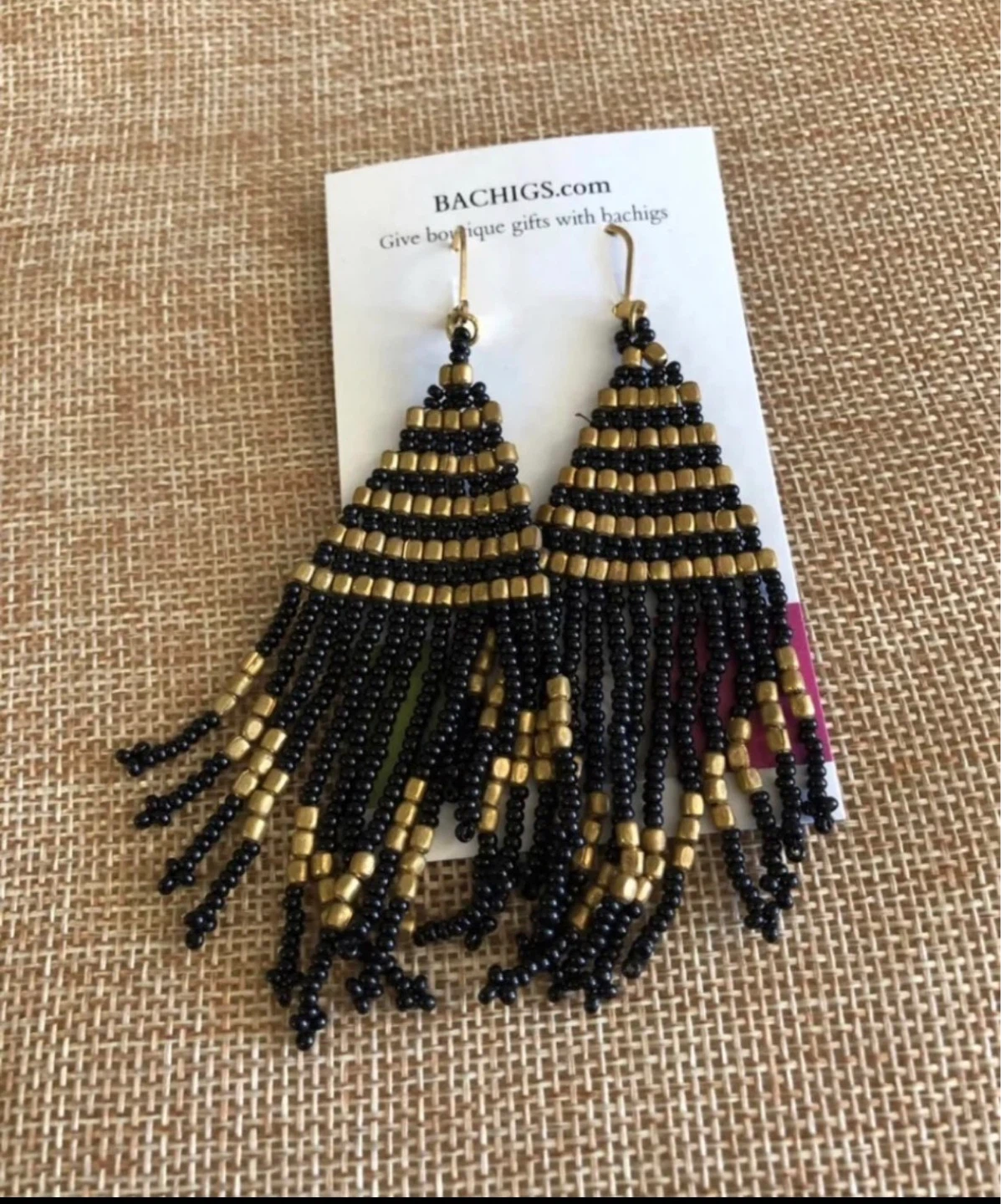 Beaded Earrings - Black and Gold