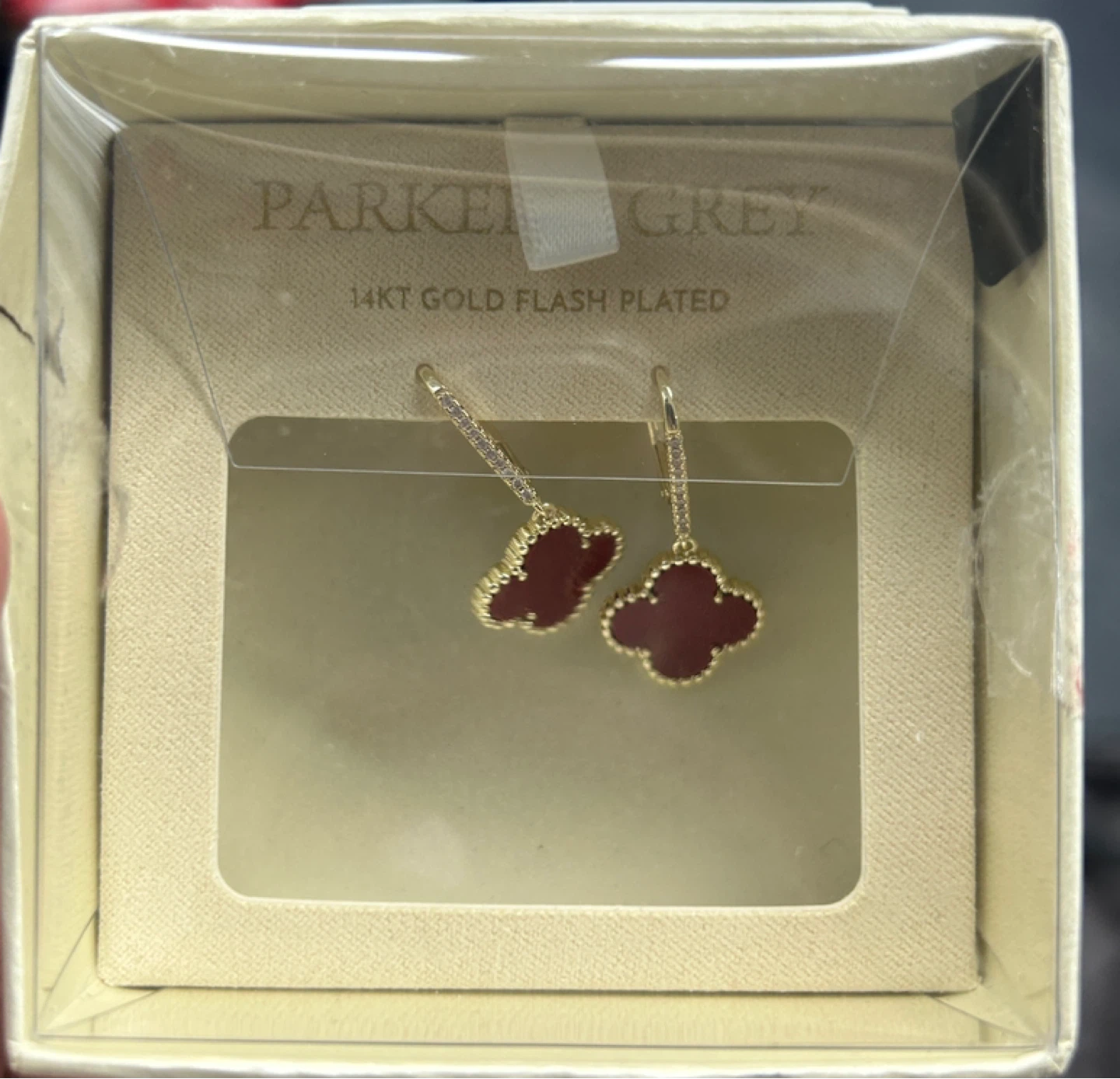 Parker Grey 14KT Gold Flash Plated Clover Earrings