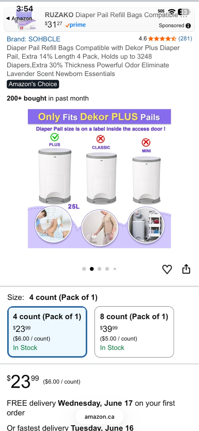 SOHBCLE Diaper Pail Refill Bags - Lavender Scent (4 Pack) - photo 2