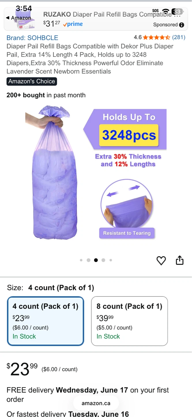 SOHBCLE Diaper Pail Refill Bags - Lavender Scent (4 Pack) - photo 3