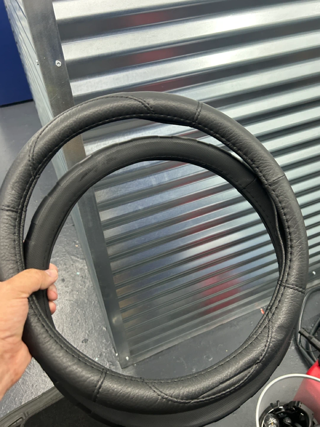 Black Leather Steering Wheel Cover