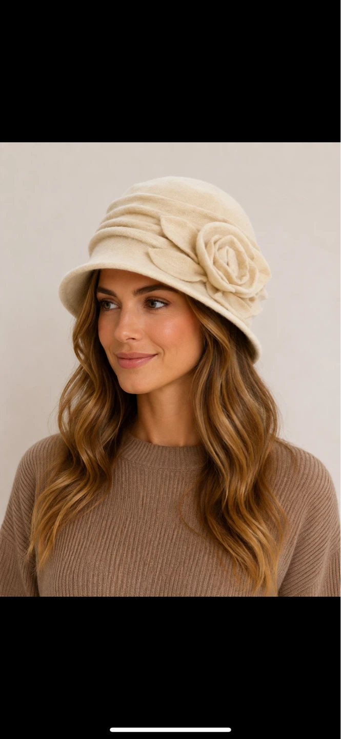 Women's Wool Cloche Hat with Flower Accent