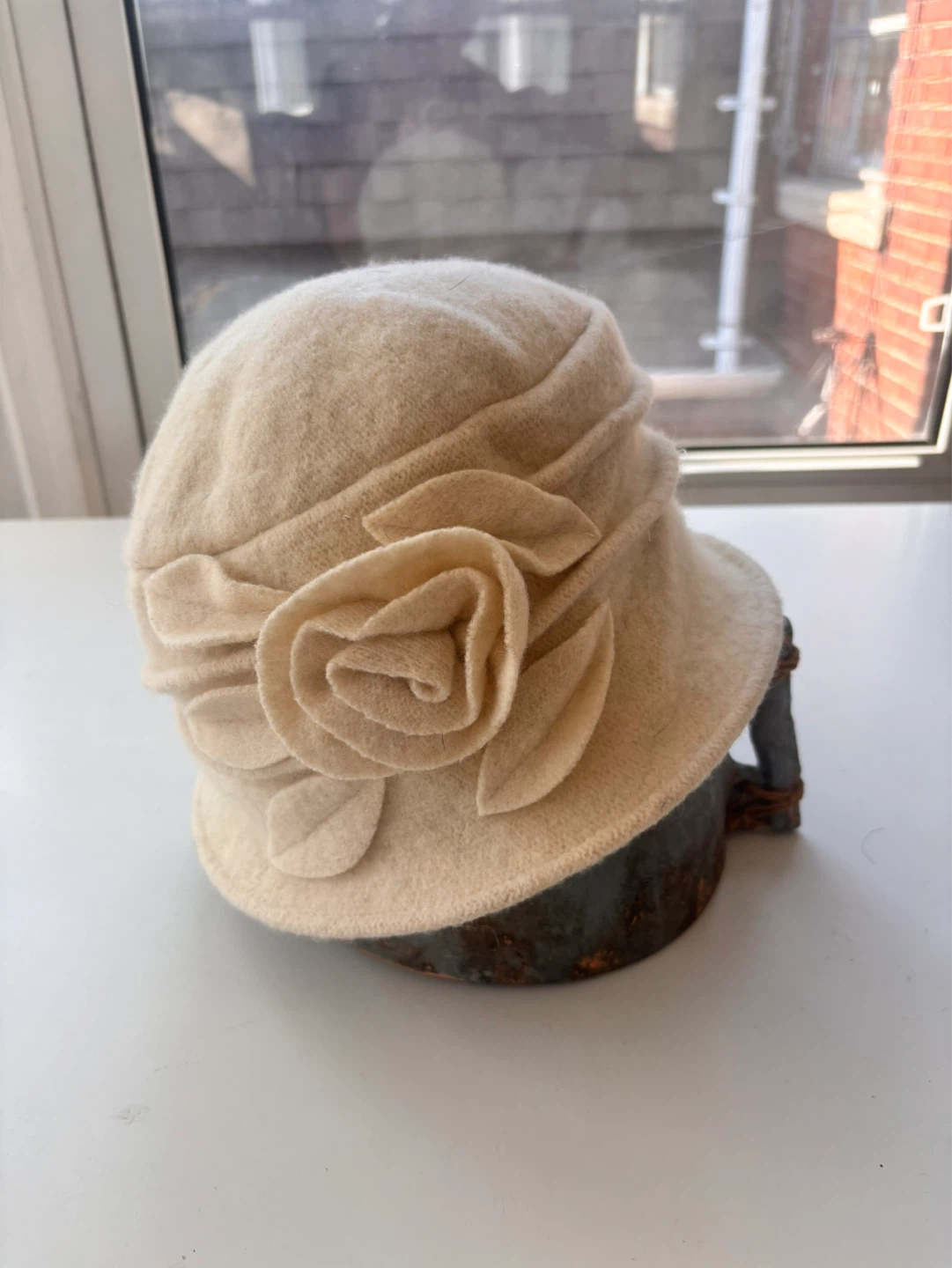 Women's Wool Cloche Hat with Flower Accent - photo 2