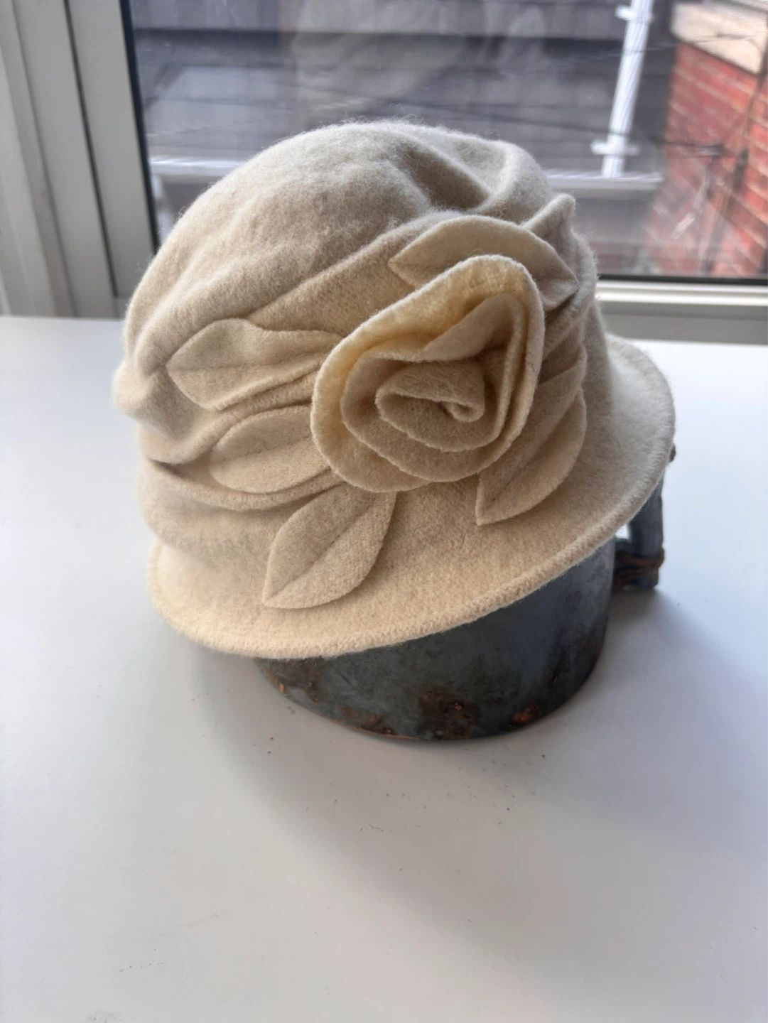 Women's Wool Cloche Hat with Flower Accent - photo 3