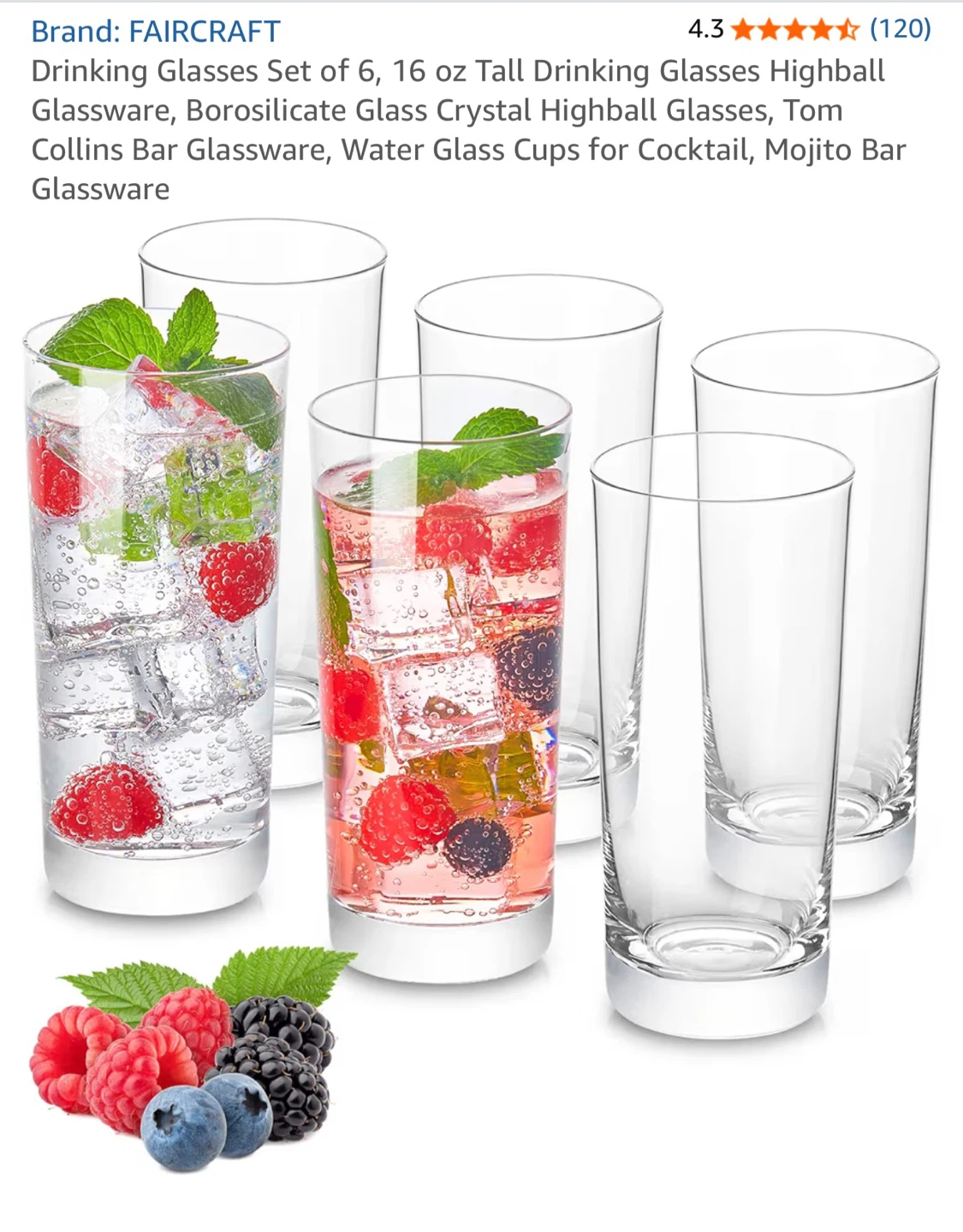 Faircraft Tall Drinking Glasses Set of 6 - photo 3