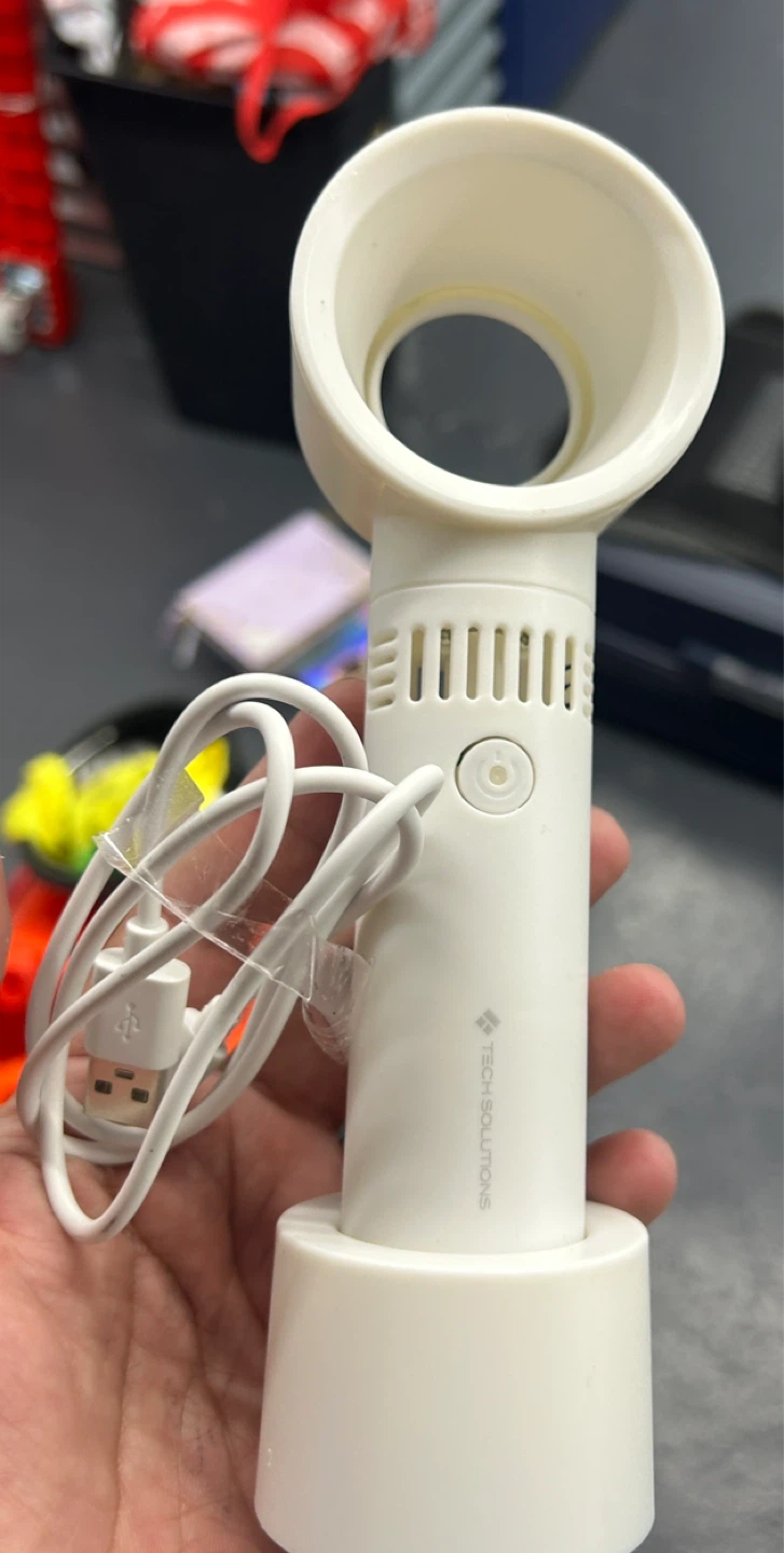 Tech Solutions White Handheld Fan with USB Charging Stand