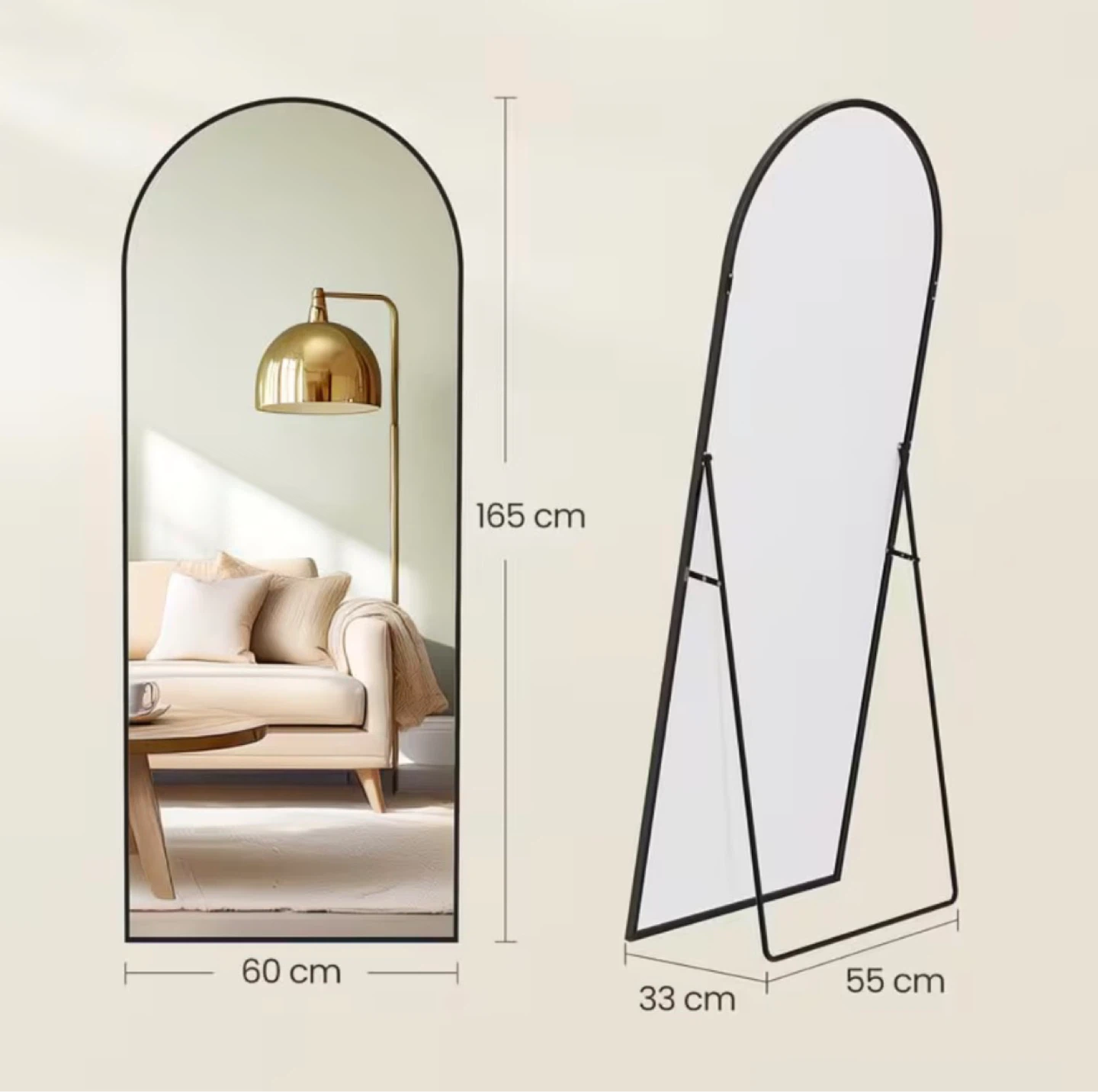 Black Arched Full-Length Mirror 65”to 24” - photo 2