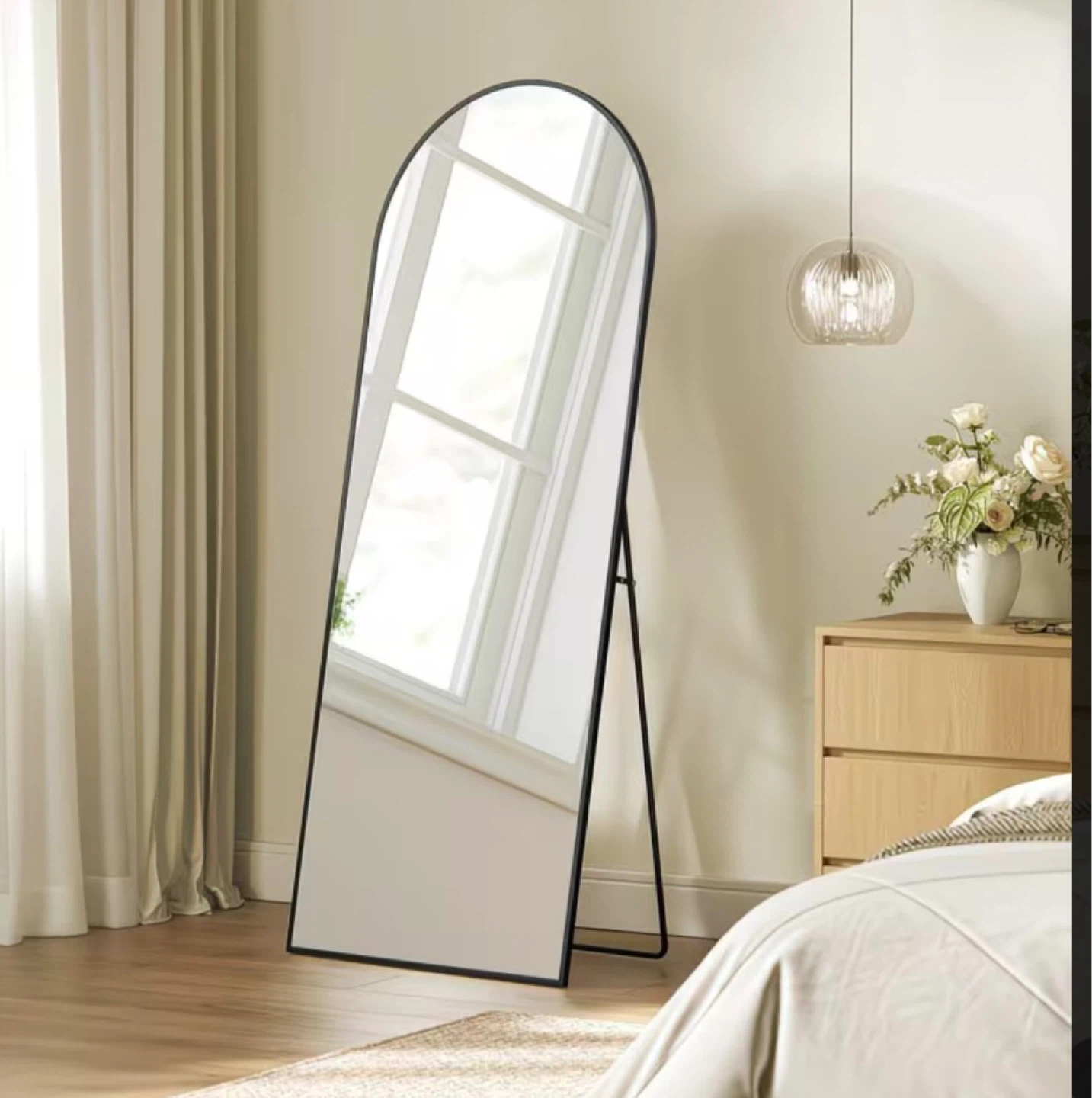 Black Arched Full-Length Mirror 65”to 24”