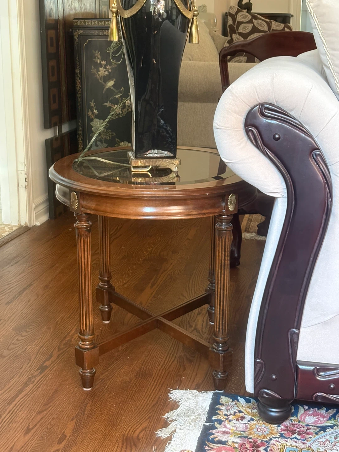 Round Wood Accent Table with Glass Top - photo 3