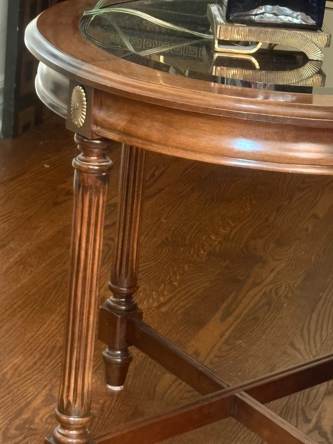 Round Wood Accent Table with Glass Top - photo 2