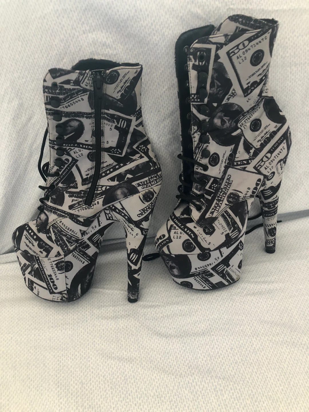 Platform High Heel Boots - Money Print