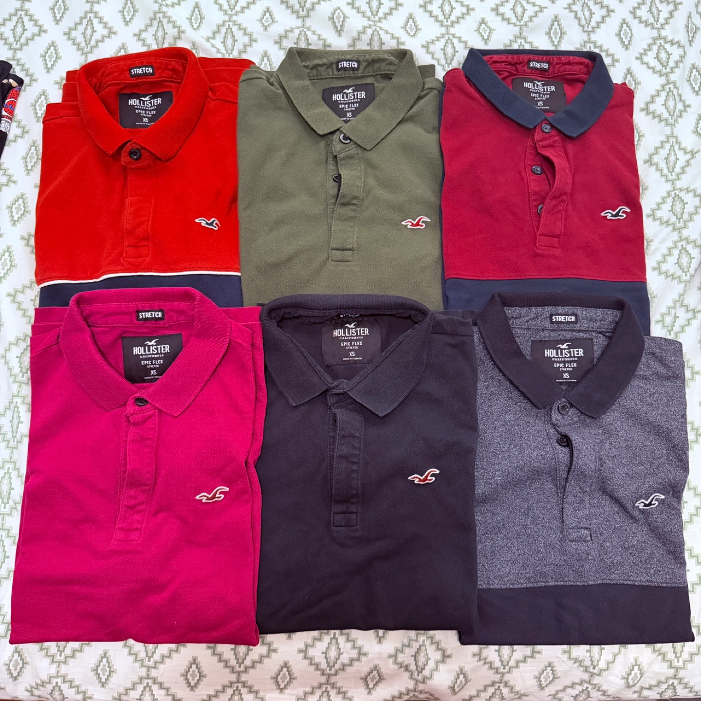 Bundle of 6: Hollister Epic Flex Polo Shirts (Multiple Colours)