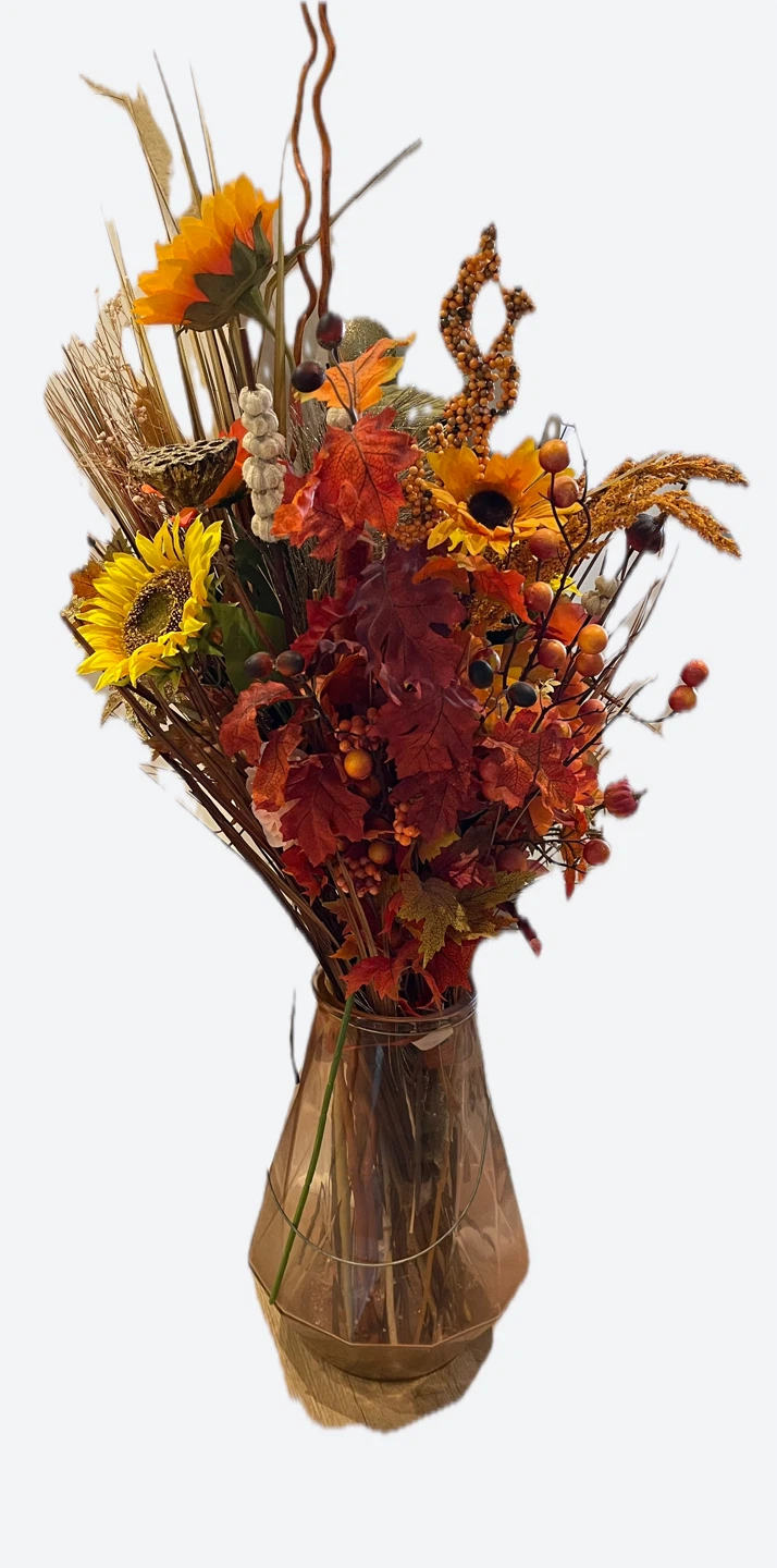 Fall Floral Arrangement in Amber Vase - photo 2
