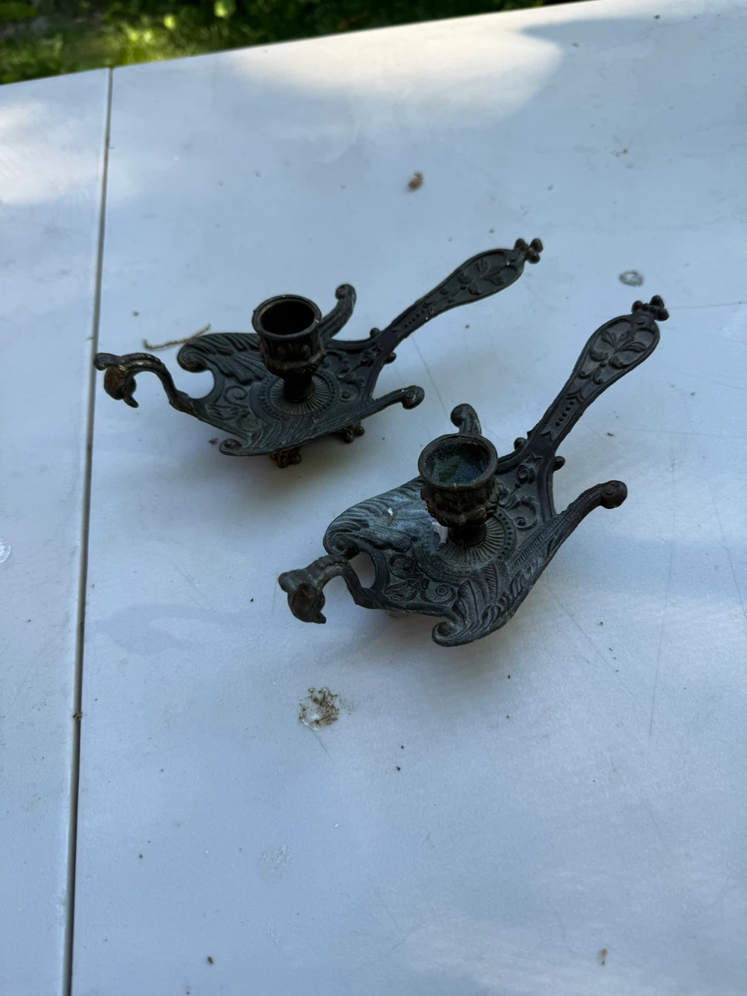 Pair of Ornate Metal Candlesticks