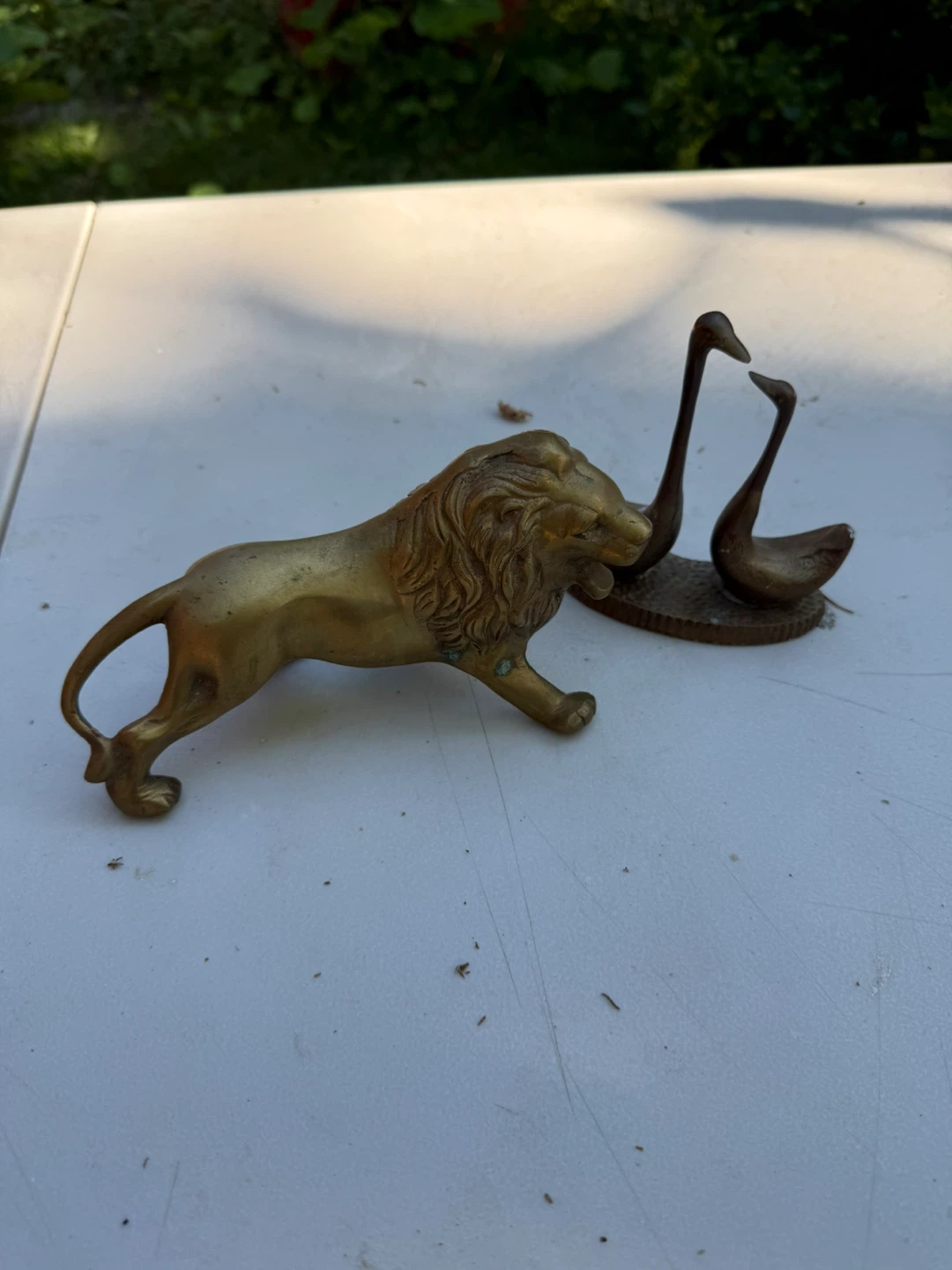 Brass Lion and Swan Figurines