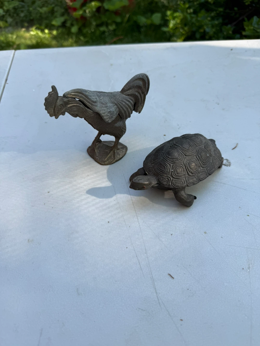 Vintage Metal Rooster and Turtle Trinket Boxes