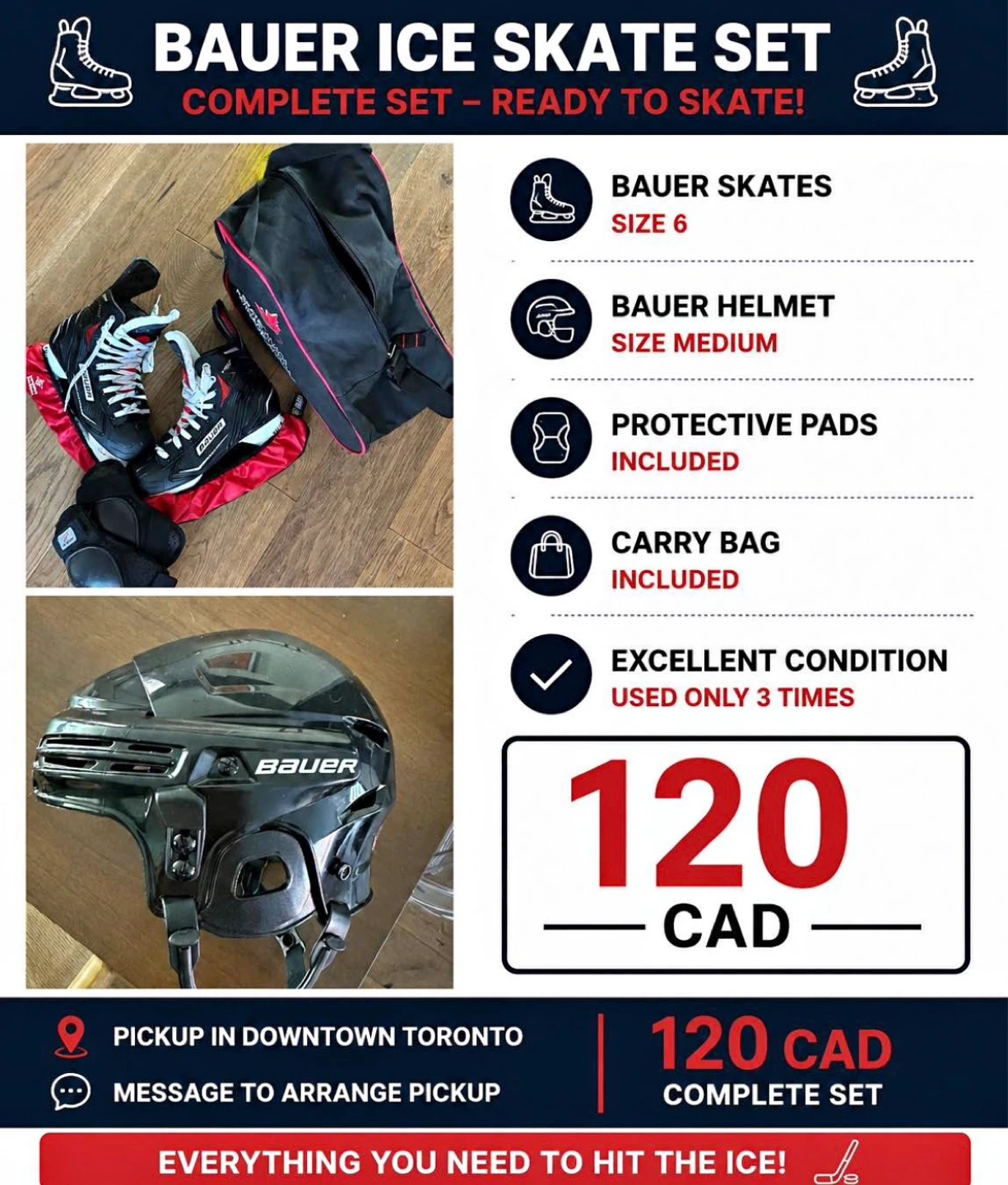 Bauer Ice Skate Set - Size 6 Skates & Medium Helmet