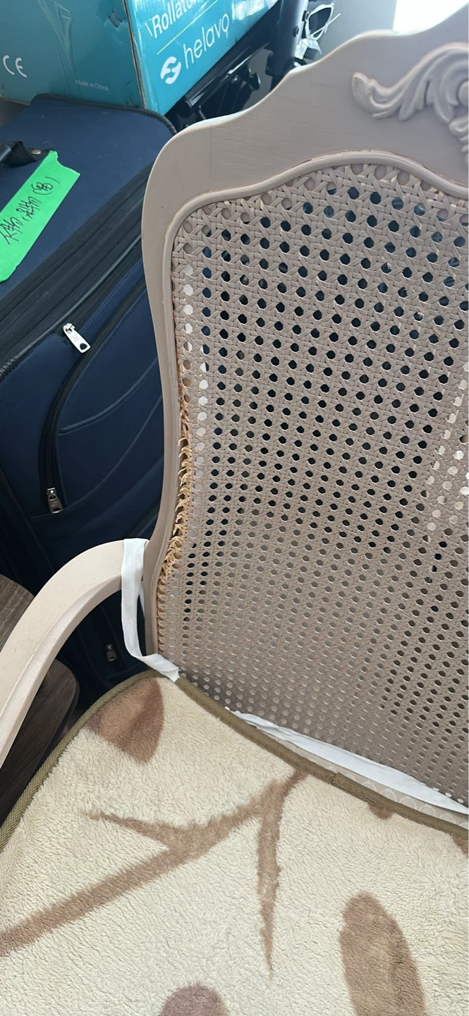 Carved Cane-Back Dining Chairs in Light Beige  - Set of 2 - photo 2