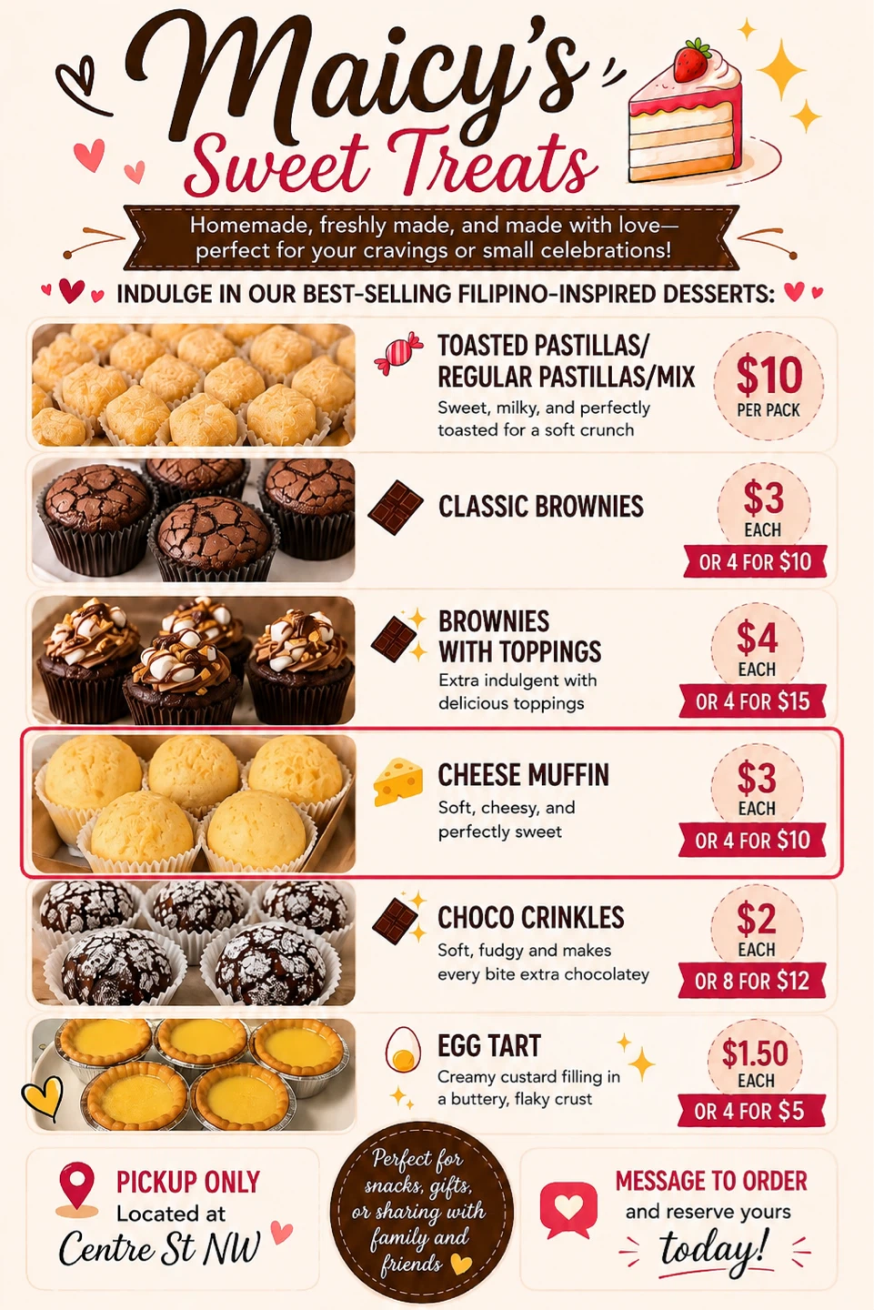 Brownies,Egg tart, Crinkles and Cheese Muffin freshly baked 💕