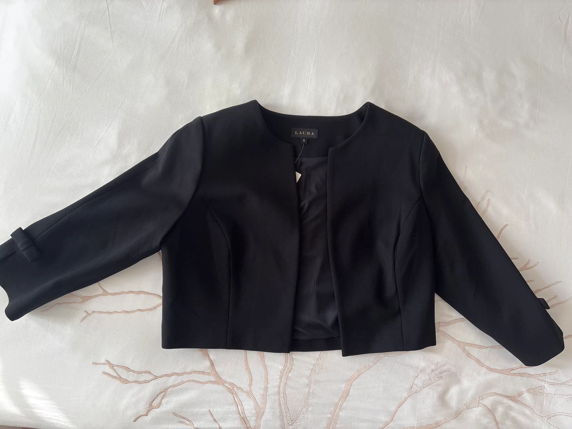 Laura Black Bolero Jacket with Bow Detail