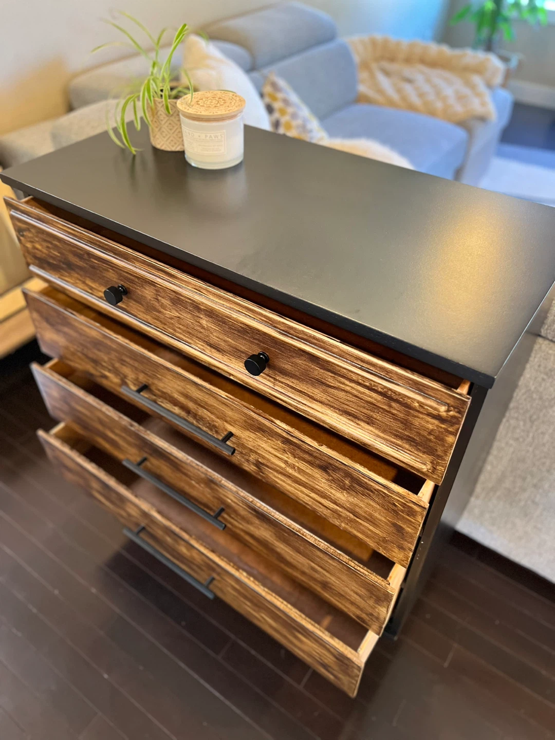 Refinished Mid-Century Modern Dresser | Black & Walnut Finish - photo 3