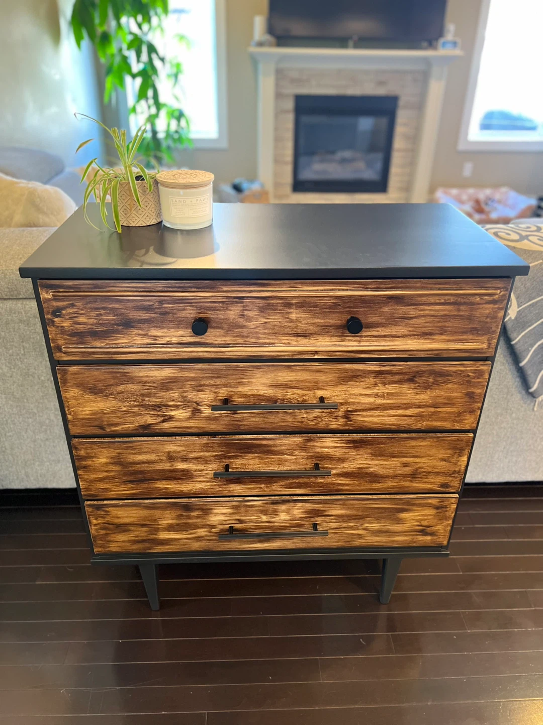 Refinished Mid-Century Modern Dresser | Black & Walnut Finish - photo 2
