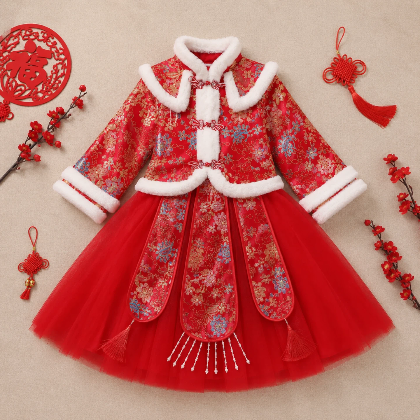 Kids Red Chinese New Year Dress