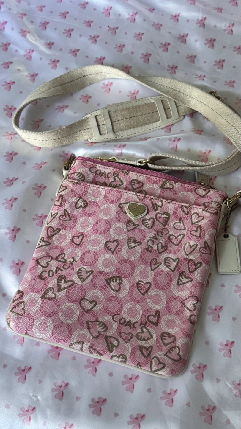 Y2K Coach Pink Heart Print Crossbody Bag