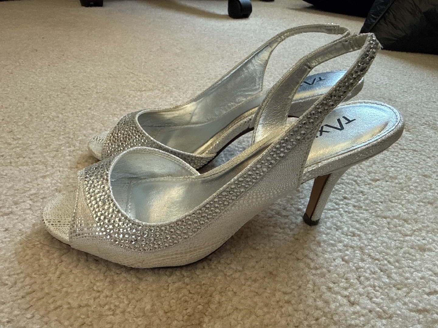 TAXI Silver Slingback Heels with Rhinestones - Size 36 - photo 3