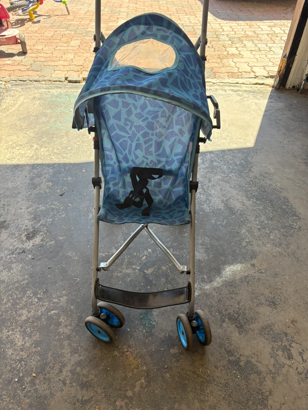 Blue Patterned Baby Stroller