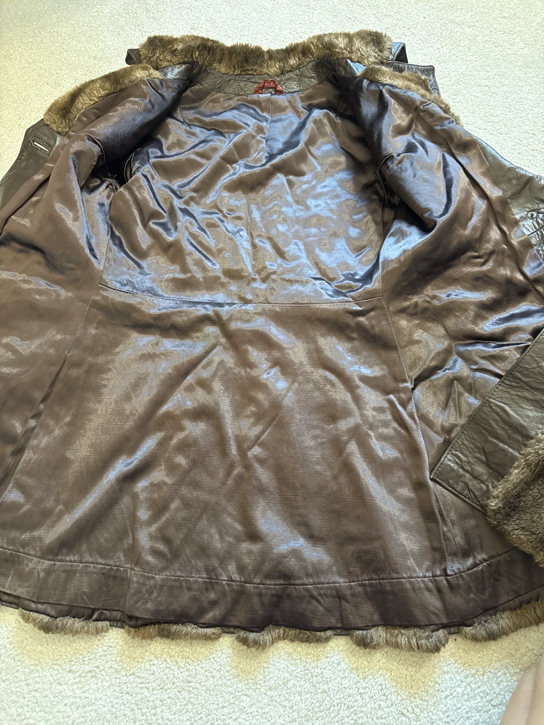 Brown Faux Fur and Leather Trimmed Coat with Belt - photo 2
