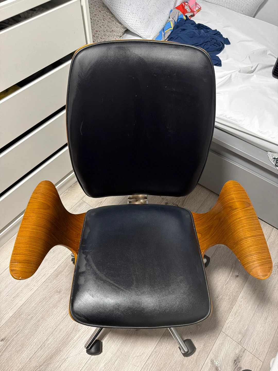 Office Chair - Black Leather & Wood
