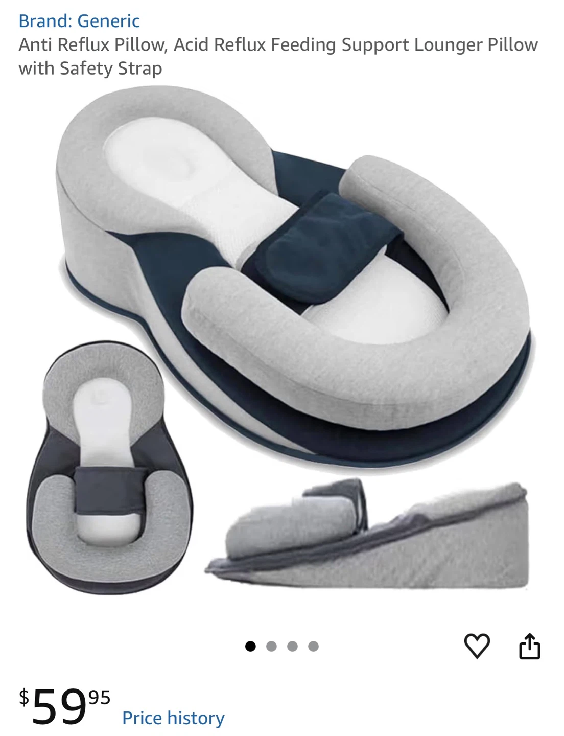 Anti Reflux Feeding Support Lounger Pillow with Safety Strap - photo 2