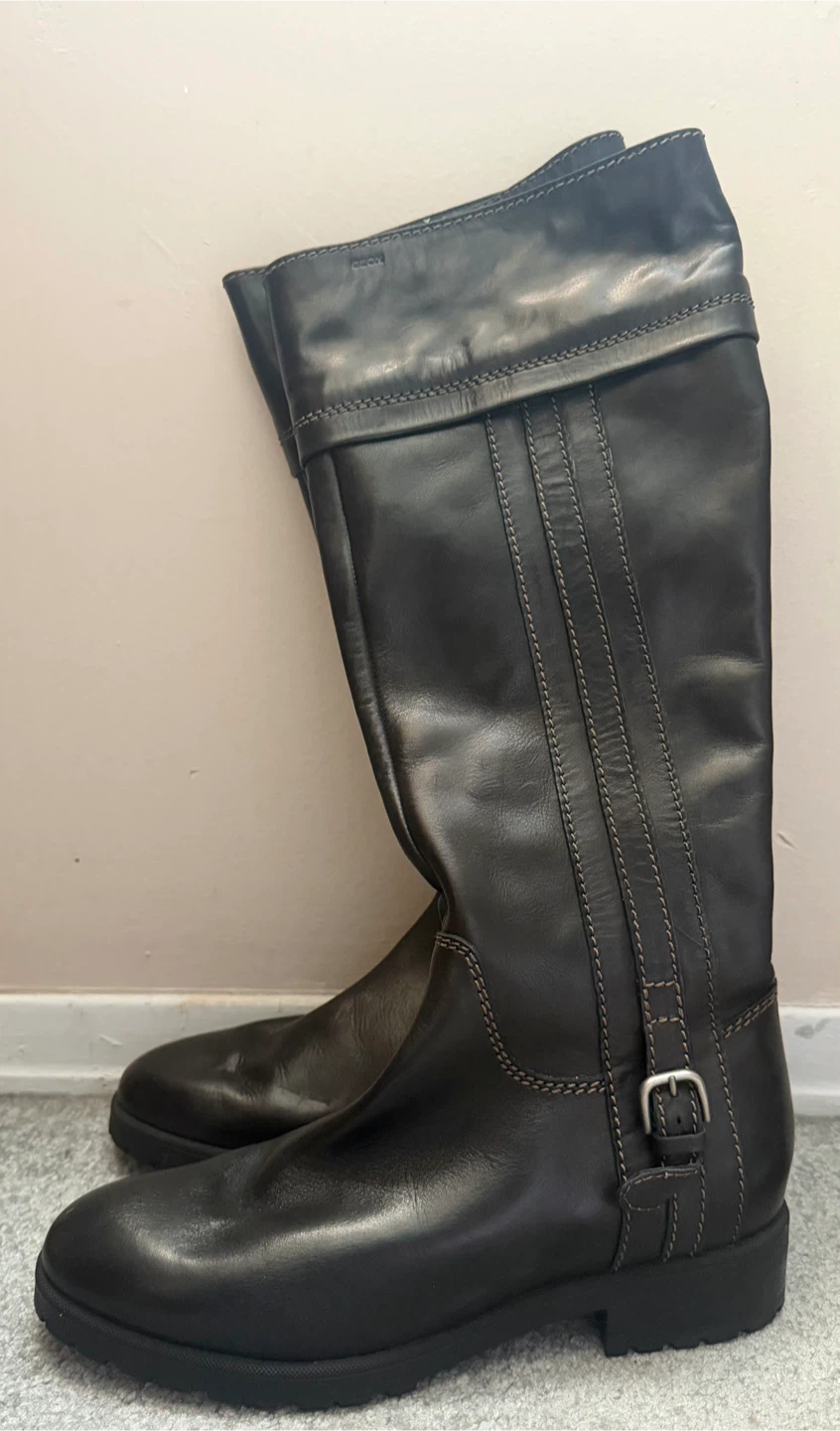 GEOX Black Leather Knee-High Boots