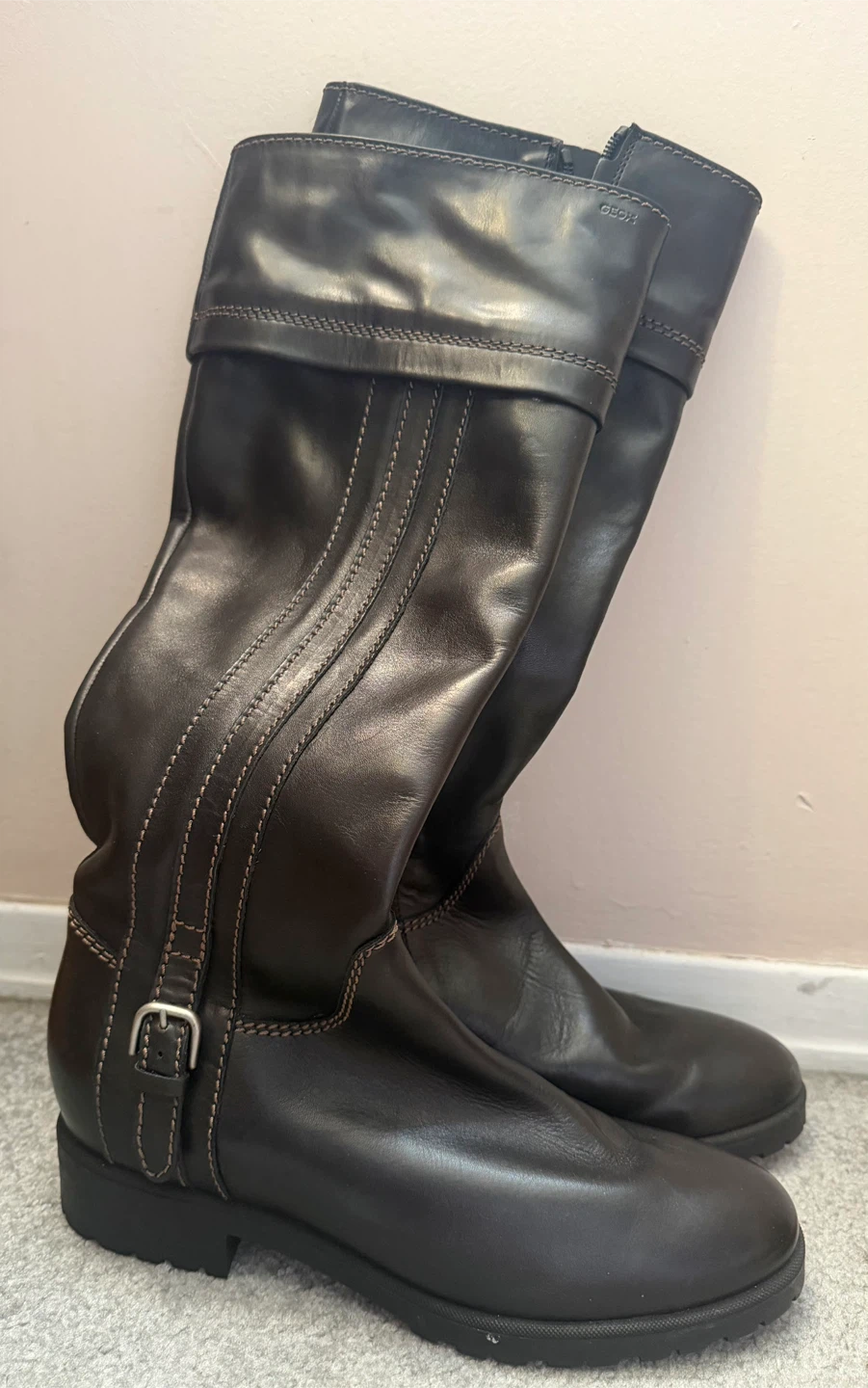GEOX Black Leather Knee-High Boots - photo 3