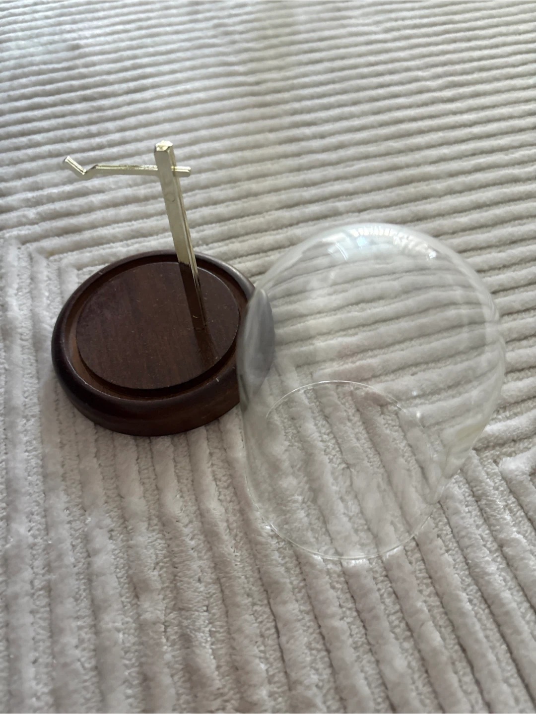 Glass Dome Display Cloche with Wooden Base and Metal Stand - photo 2