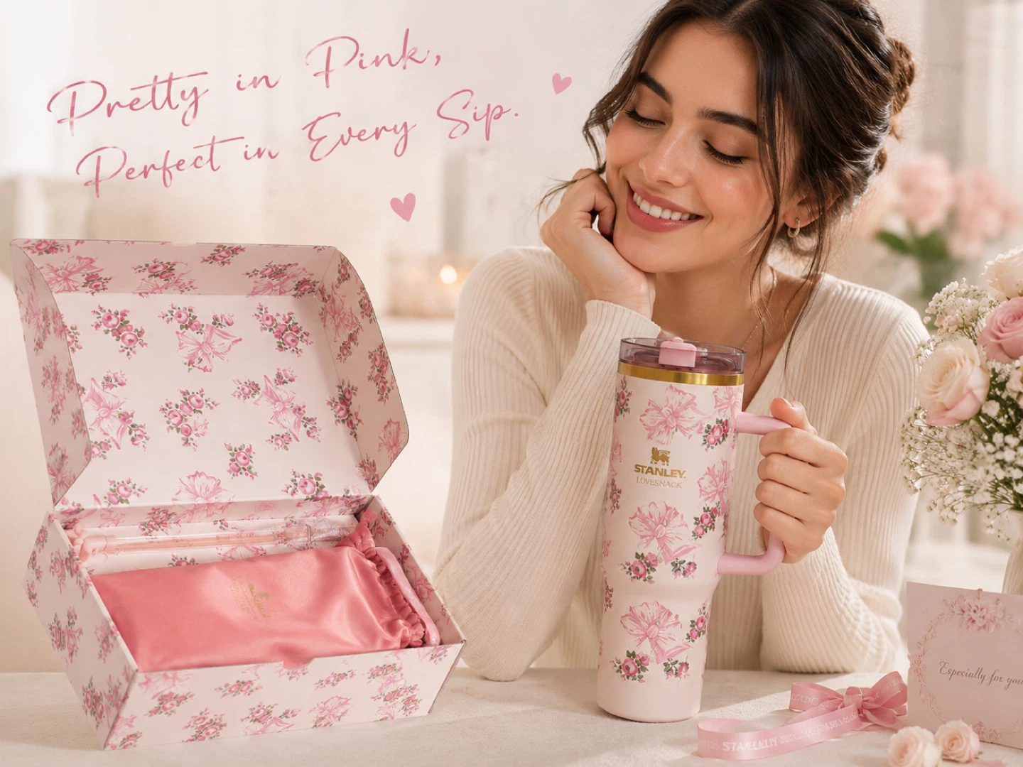 Stanley Quencher H2.0 FlowState Tumbler 40 oz - Pink Floral