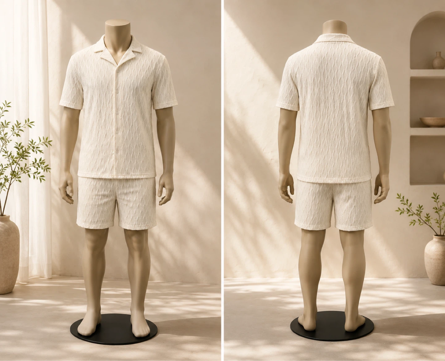 Men's Textured Short Sleeve Shirt and Shorts Set