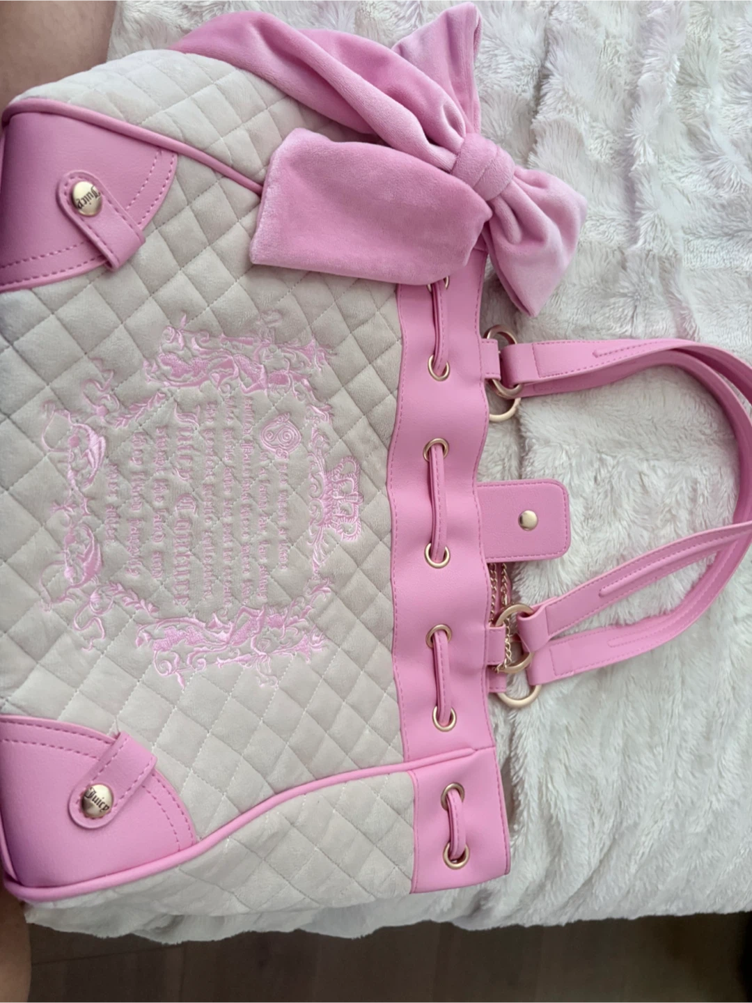 Juicy Couture Quilted Tote Bag Pink & Cream