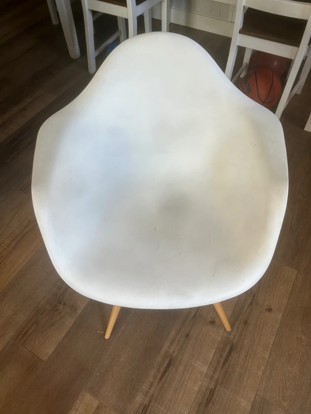White Molded Plastic Accent Chair with Wood Legs - photo 2