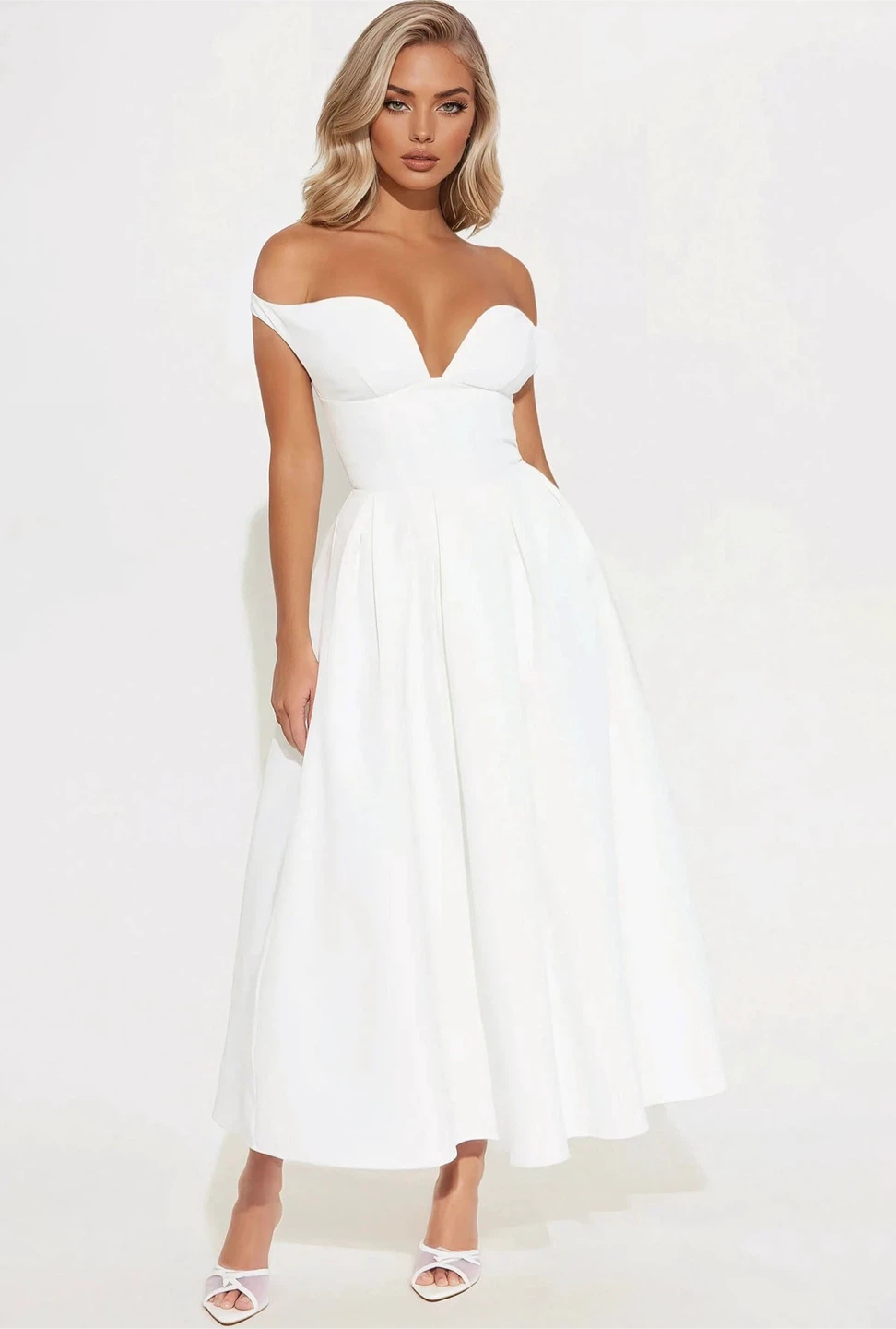 White Off-the-Shoulder Midi Dress