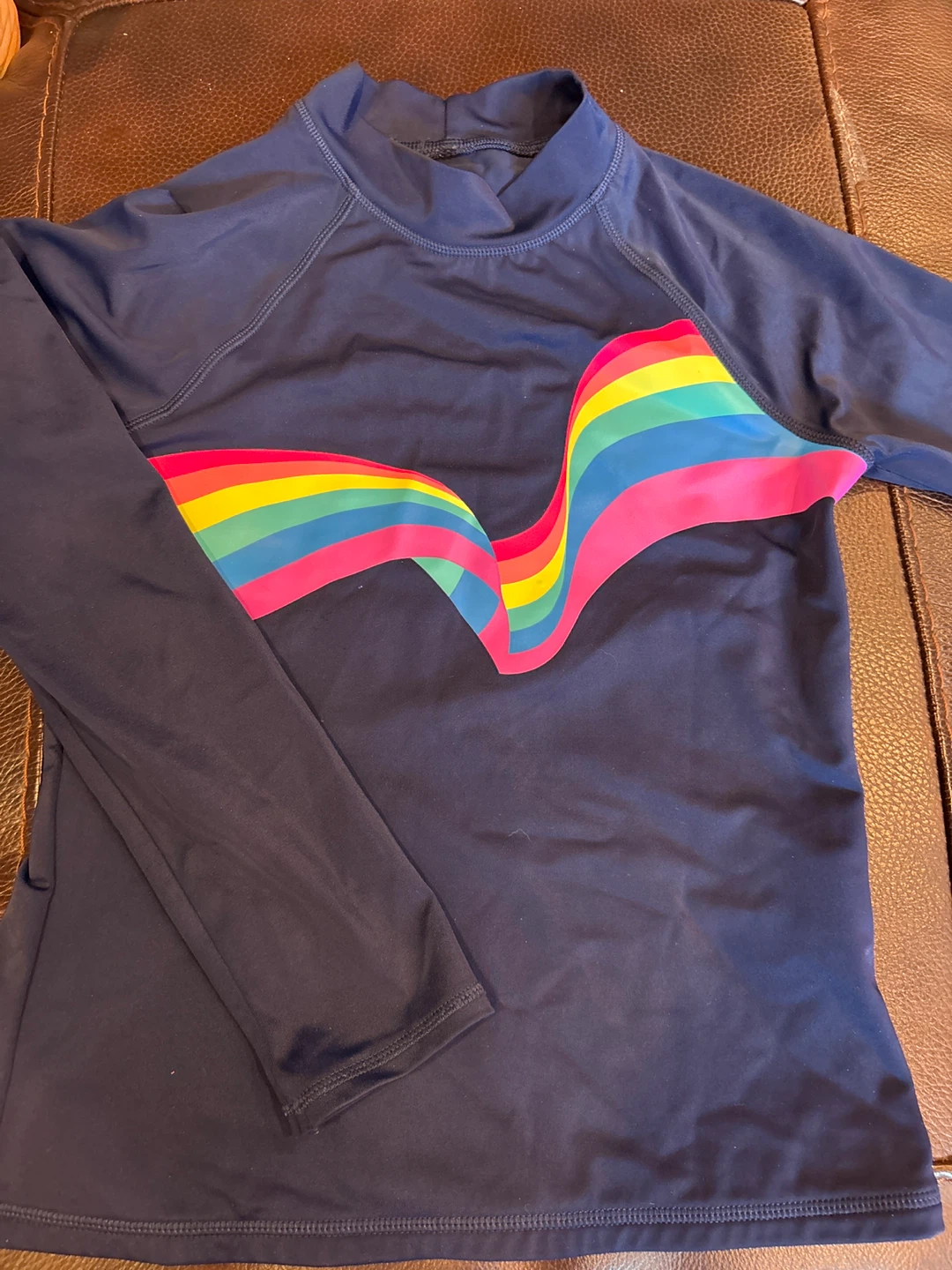 Lands' End Long Sleeve Rash Guard - Navy Rainbow - Size S (7-8)