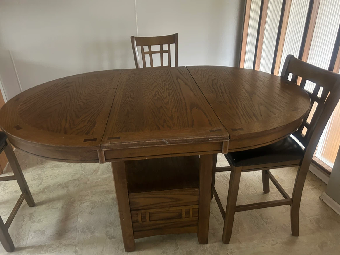 Round Oak Dining Table with Drop Leaf Extension - photo 4