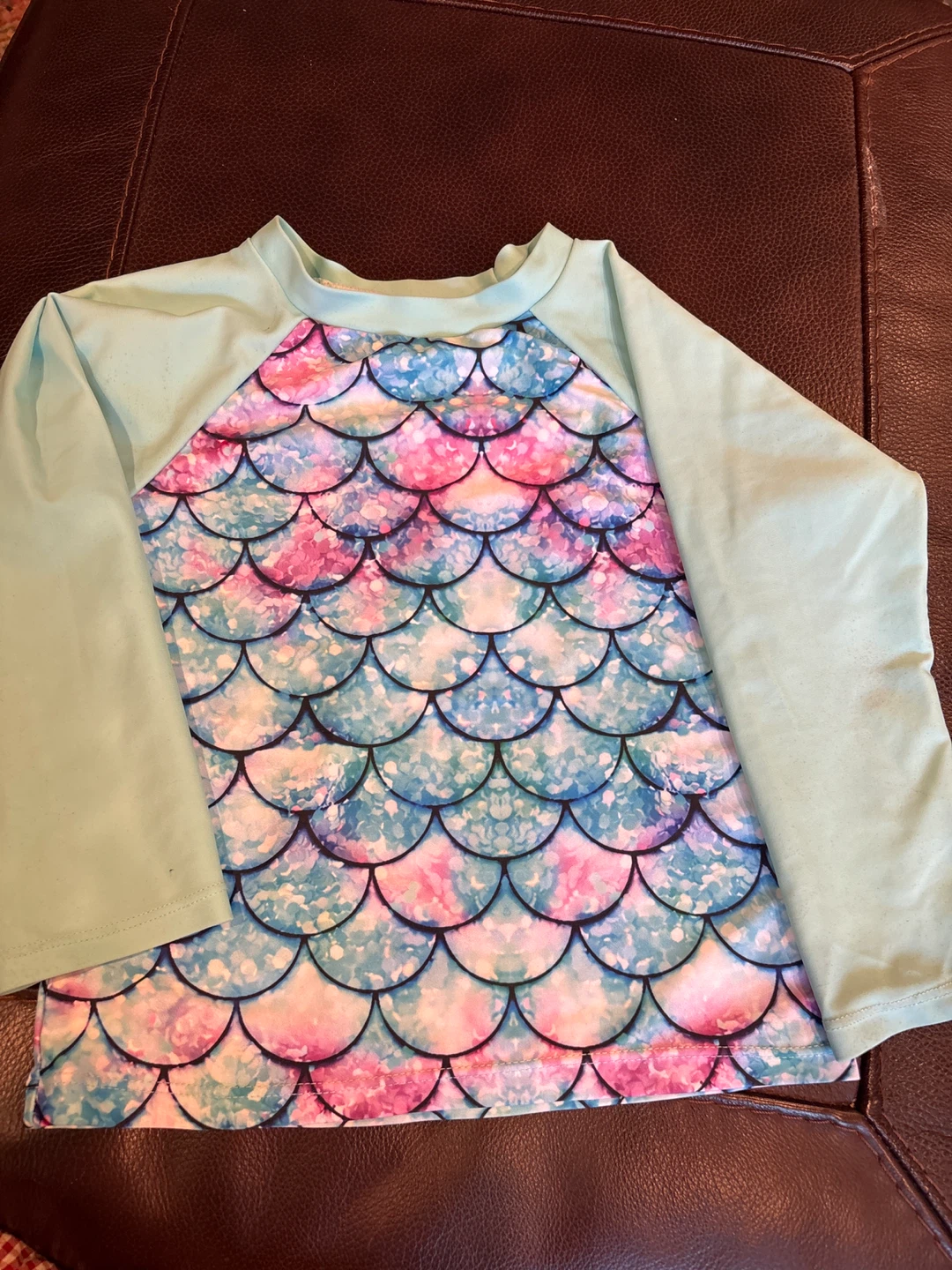Girls Mermaid Scale Rash Guard Long Sleeve Shirt Size L