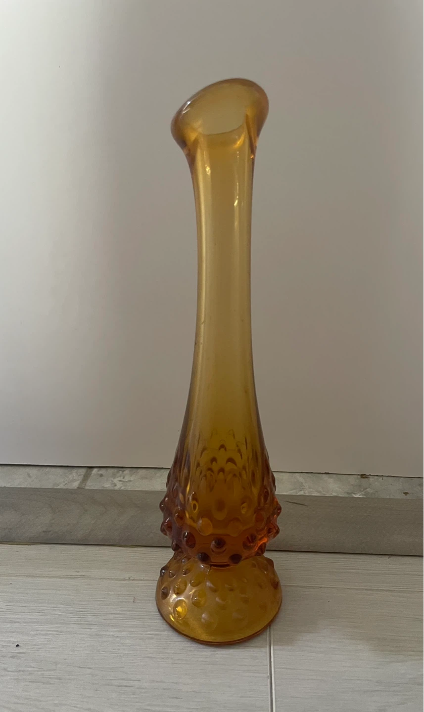 Vintage Fenton Amber Hobnail Glass Bud Vase – 9" Tall - photo 3