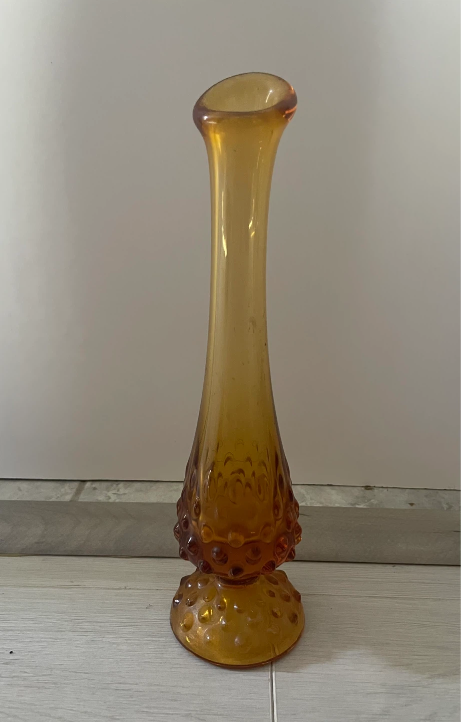 Vintage Fenton Amber Hobnail Glass Bud Vase – 9" Tall