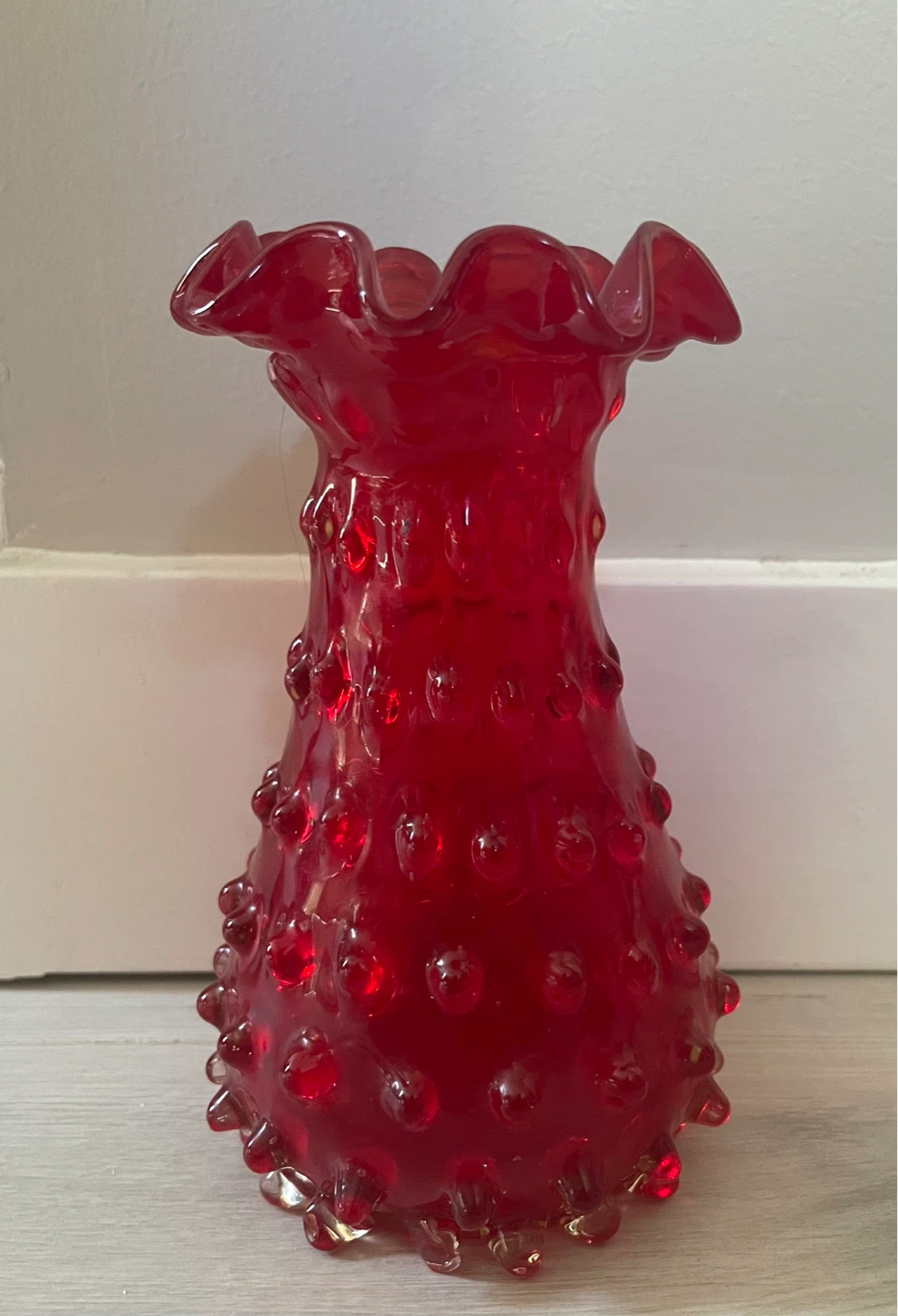 Beautiful Vintage Red Hobnail Glass Vase – 6"
