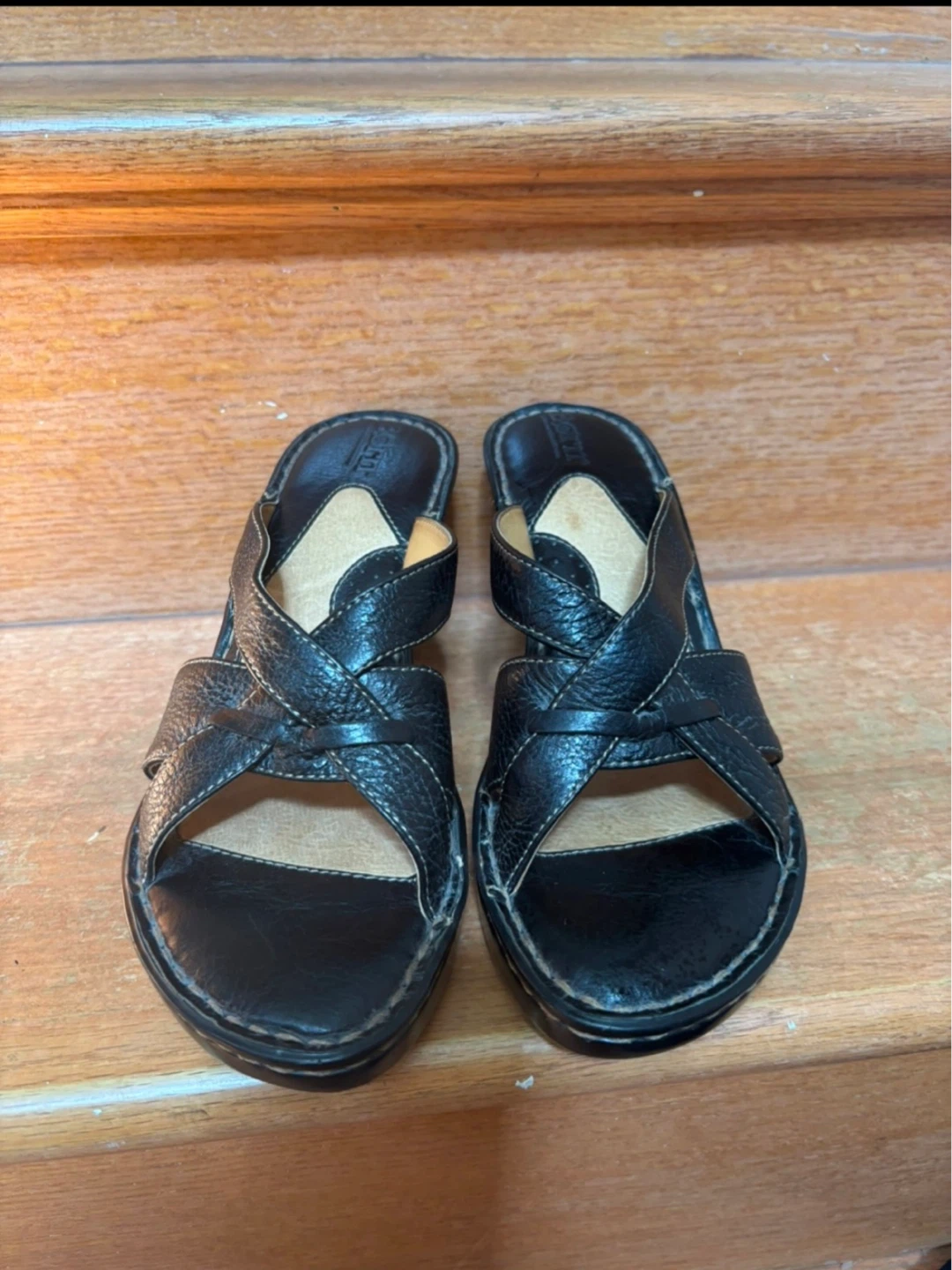 Born Black Leather Wedge Sandals