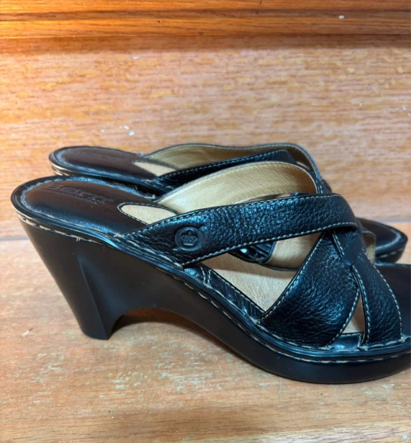 Born Black Leather Wedge Sandals - photo 2